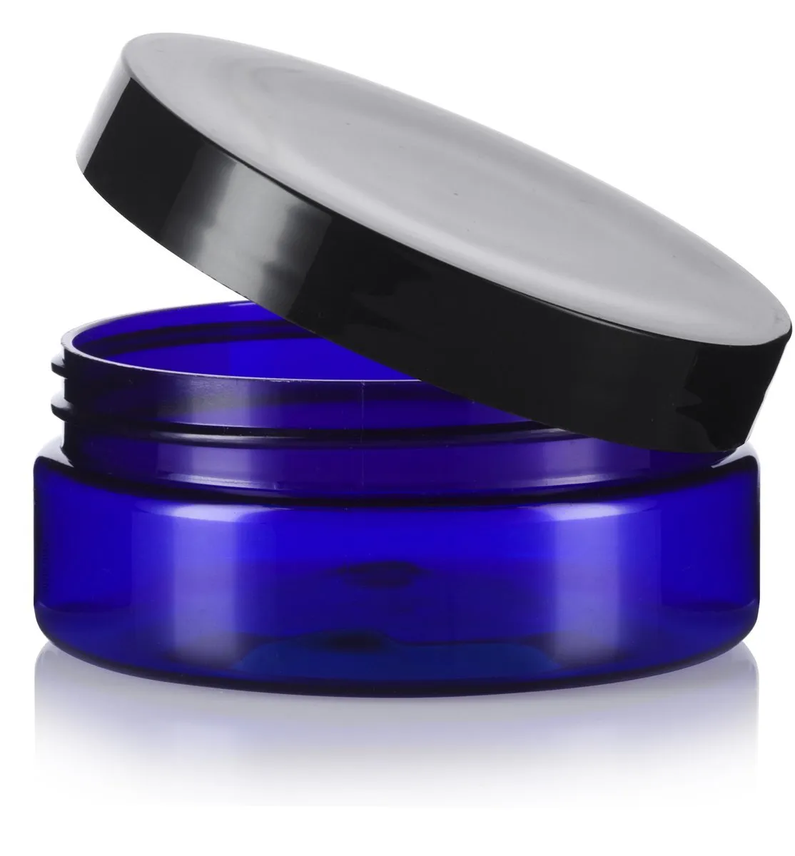 4 oz Cobalt Blue Plastic Extra Low Profile Jar with Black Foam Lined Lid ( 12 Pack)