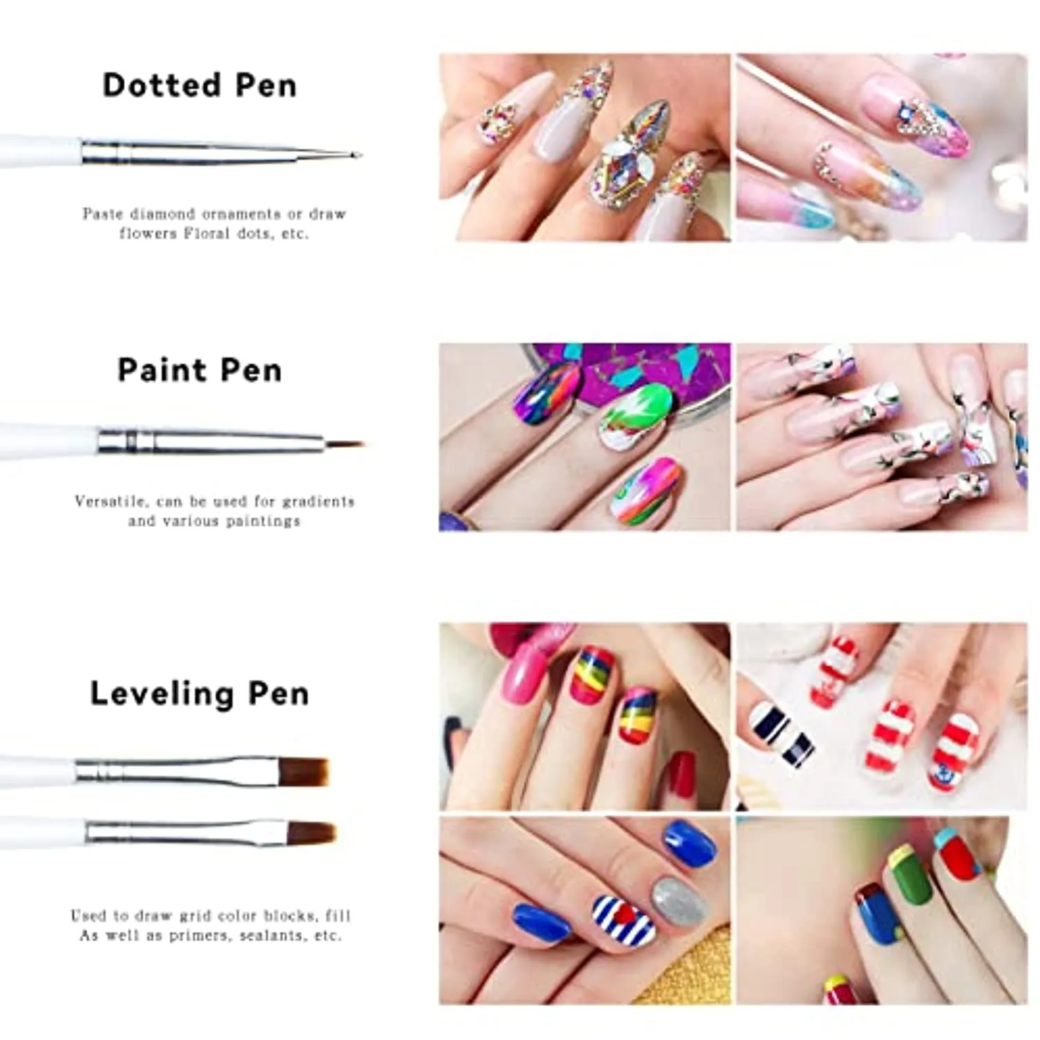 8pcs Nail Art Brushes Set ZERNBER Nail Art Design Pen Painting Tools with Nail Dotting Pen for Salon at Home DIY Manicure Nail Extension Gel Brush Nail Art Liner Brush