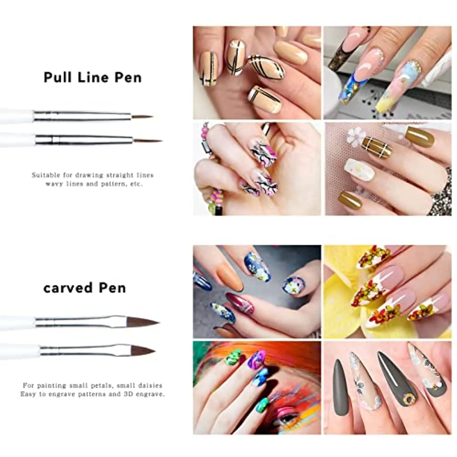 8pcs Nail Art Brushes Set ZERNBER Nail Art Design Pen Painting Tools with Nail Dotting Pen for Salon at Home DIY Manicure Nail Extension Gel Brush Nail Art Liner Brush