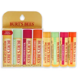 Burt's Bees 100% Natural Moisturizing Lip Balm, Freshly Picked Beeswax, Cucumber Mint, Watermelon, & Sweet Mandarin, 4 Tubes, White, Multi-Color, 0.6 Ounce