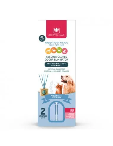 Cristalinas | Pet Odour Eliminating Wooden Cube Reed Diffuser Refill - Fresh Air Scent 2 x 30ml