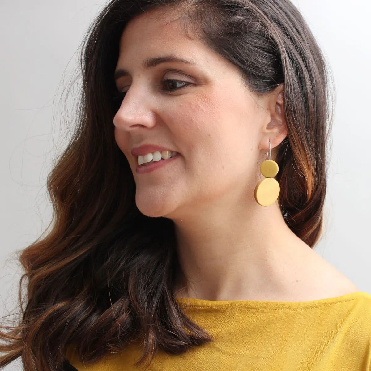 Double Bead Sarah Earrings Mustard