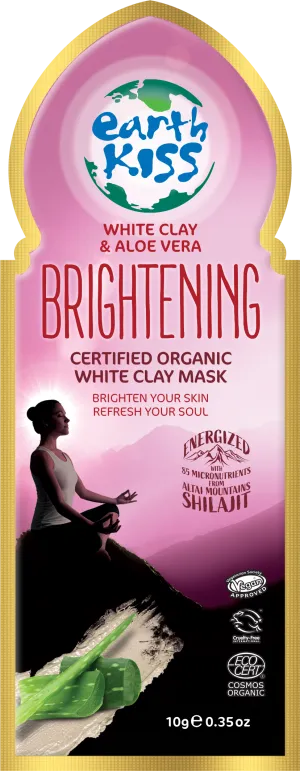 Earth Kiss Inspirations Brightening Organic White Clay Mask with Shilajit, White Clay and Aloe Vera to Brighten Your Skin, 10g