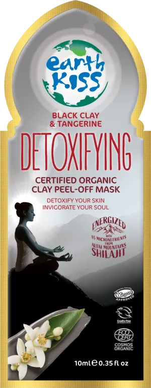 Earth Kiss Inspirations Detoxifying Organic Clay Peel Off Mask (10ml) with Shilajit, Black Clay and Tangerine to Detoxify Your Skin