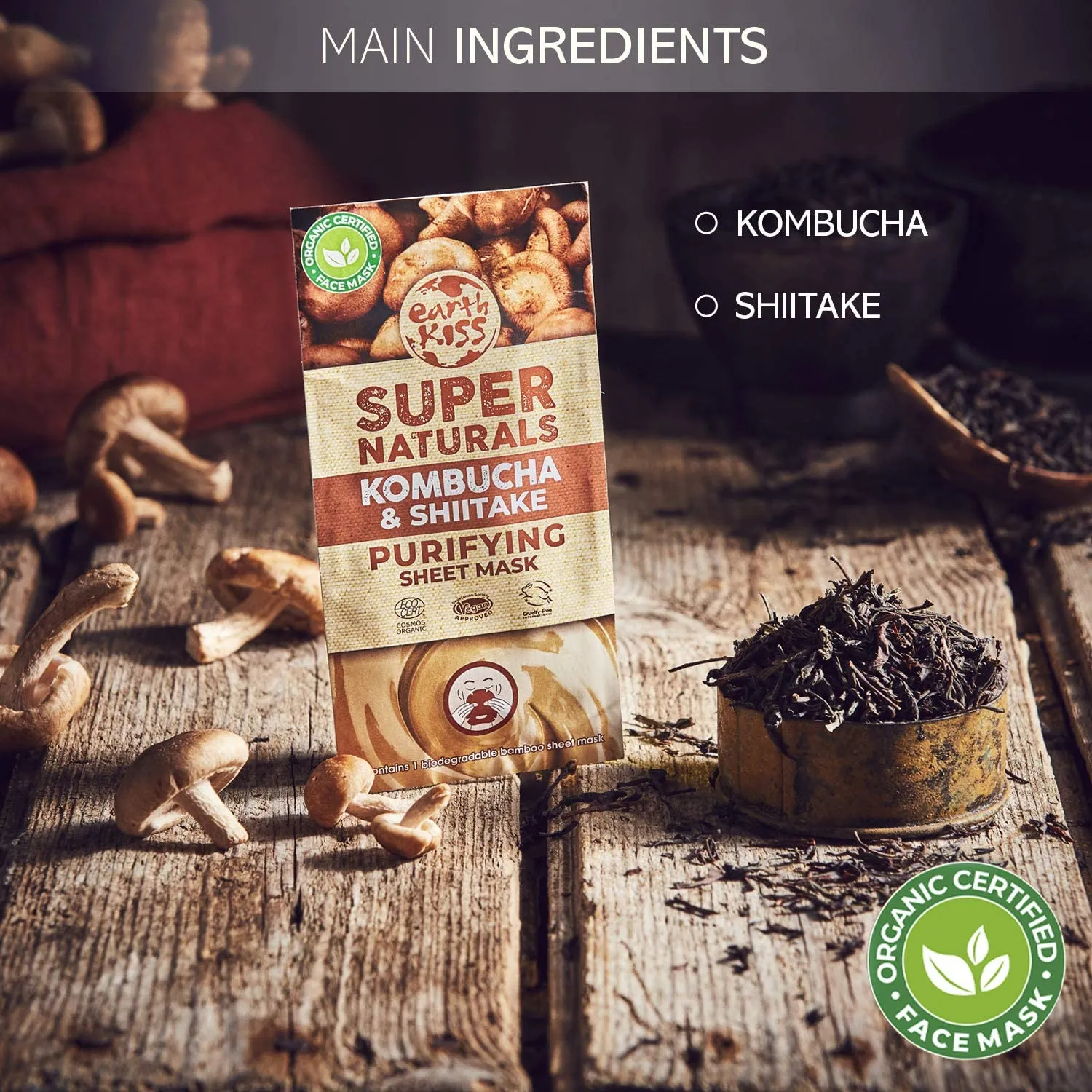 Earth Kiss Super Naturals Purifying Kombucha and Shiitake Sheet Mask to Protect the Elasticity of your Skin and Rejuvenate a Tired Looking Complexion