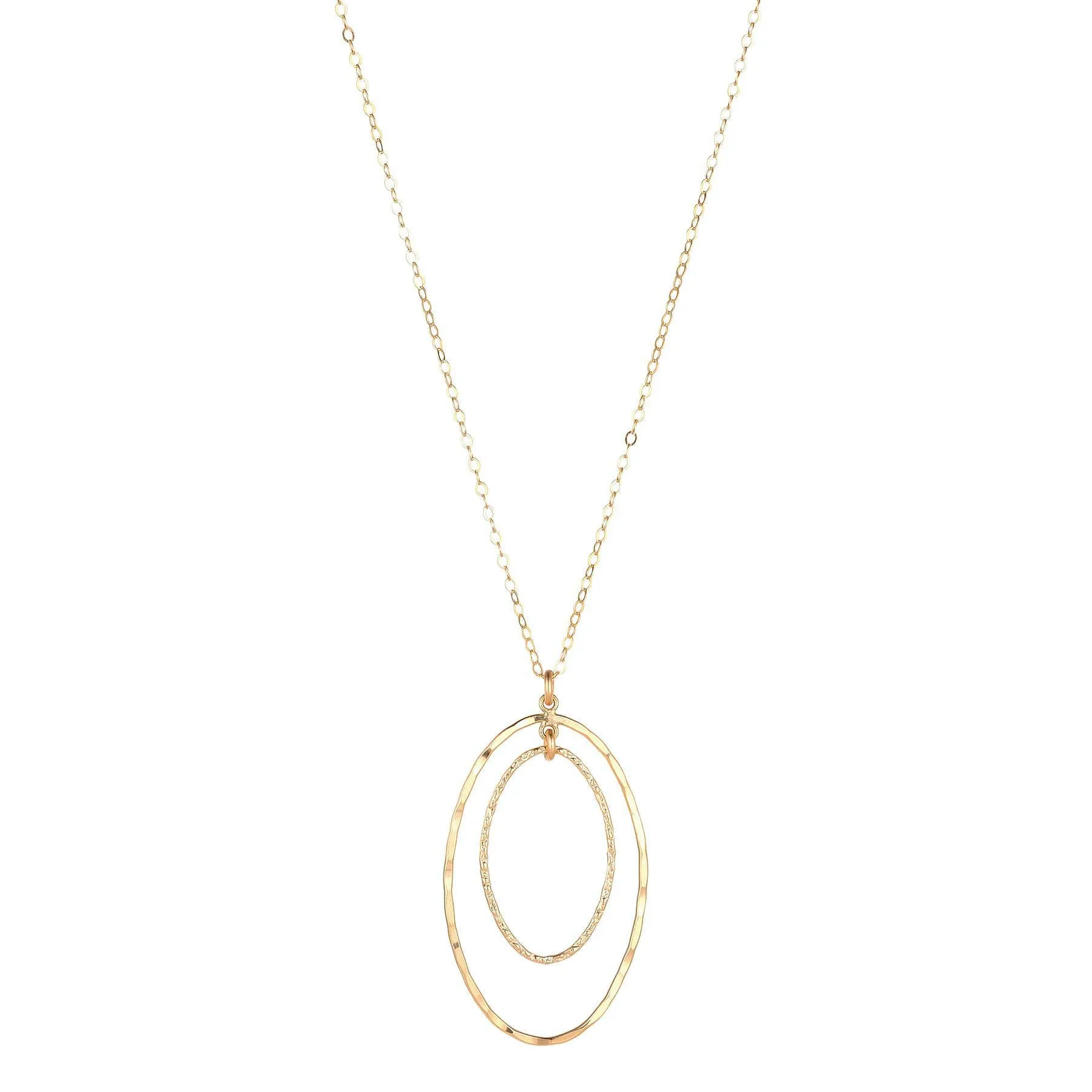 Gold Filled Textured Double Oval Pendant Necklace