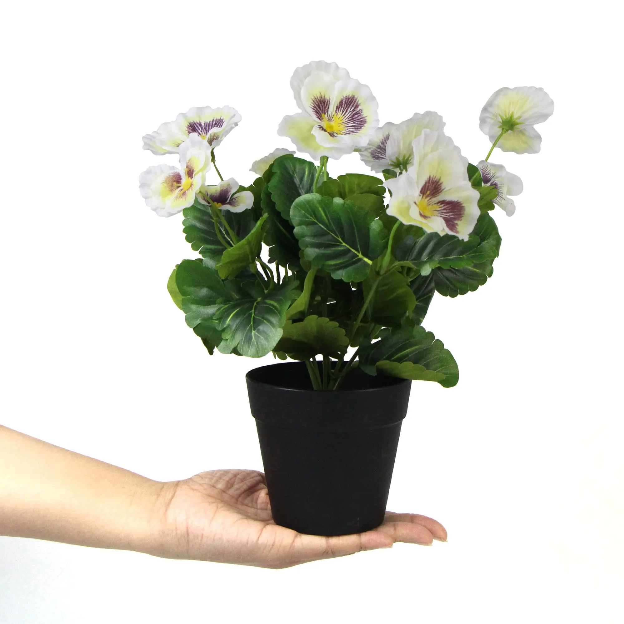 Mixed White Flowering Potted Artificial Pansy Plants 25cm