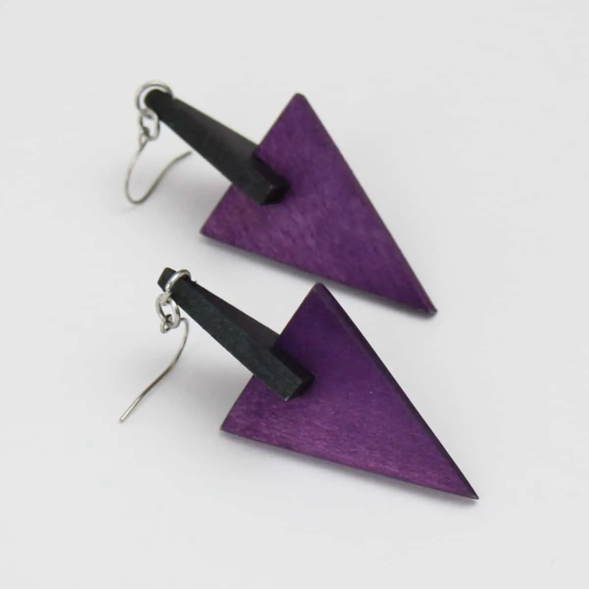 Purple Triangle Wooden Dangle Earrings